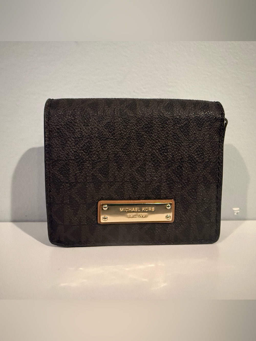 Michael Kors Brown Signature Logo Wallet with Gold Plaque